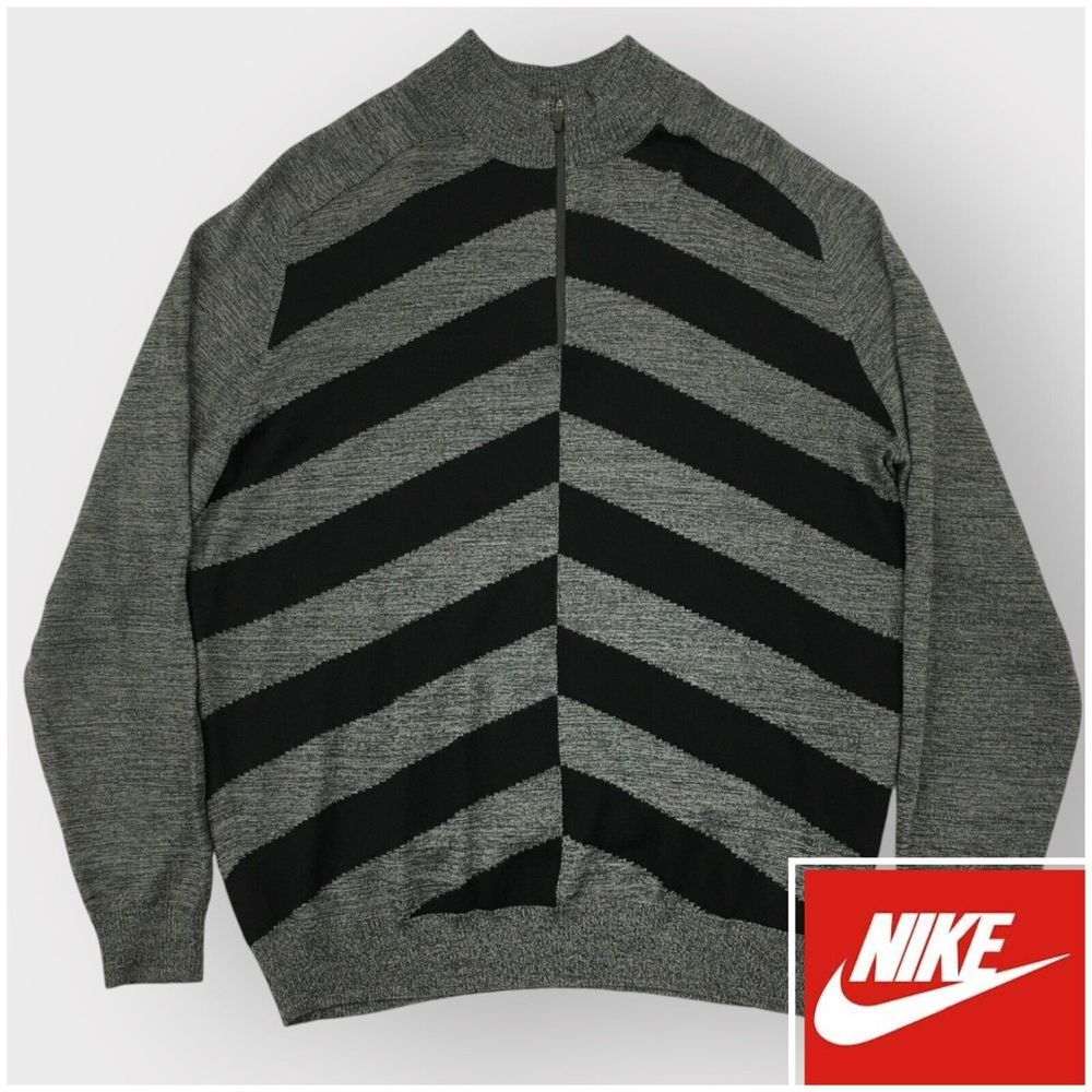 Nike Golf 1/4-Zip Broken Stripe Mock Neck Sweater Mens Size XL Merino Wool Knit